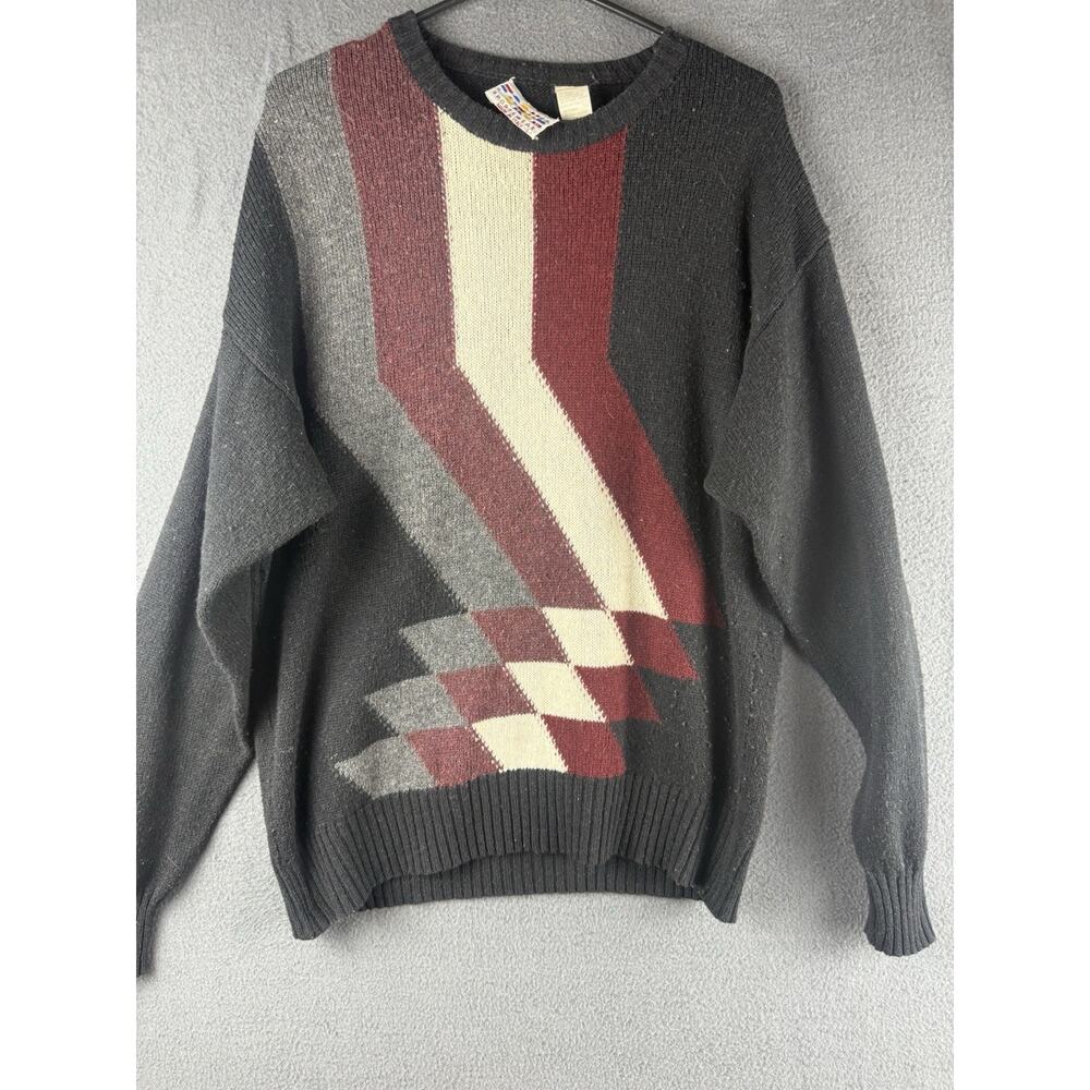 Vintage Forum Sweater Mens Large Geometric Knit Crewneck Made Italy 90s
